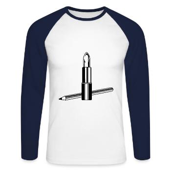 Lippenstift Symbol Make up - Unisex Baseballshirt langarm - Weiß/Navy - Vorne - Nik (191cm)