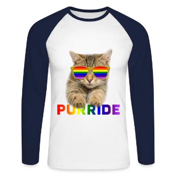PURRIDE LGBTQ LGBT Gay Lesbian Pride Flag Katzen - Unisex Baseballshirt langarm - Weiß/Navy - Vorne - Nik (191cm)