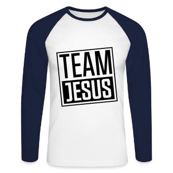 équipe jésus christ - T-shirt baseball manches longues Homme - blanc/marine - Devant - Nik (191cm)