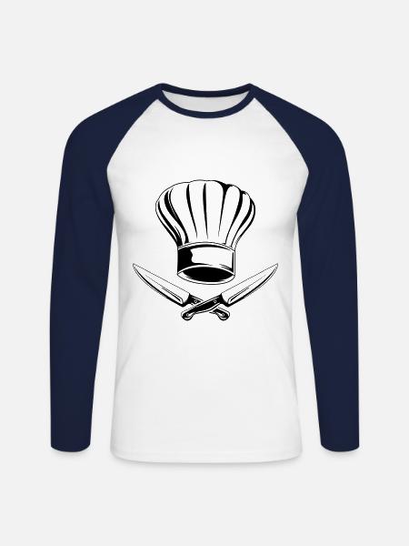 messer symbol kochmütze - Unisex Baseballshirt langarm - Weiß/Navy