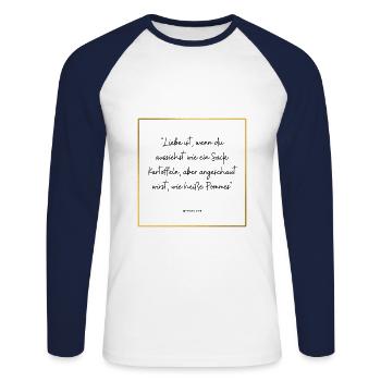 Liebe ist wie Pommes! - Unisex Baseballshirt langarm - Weiß/Navy - Vorne - Nik (191cm)