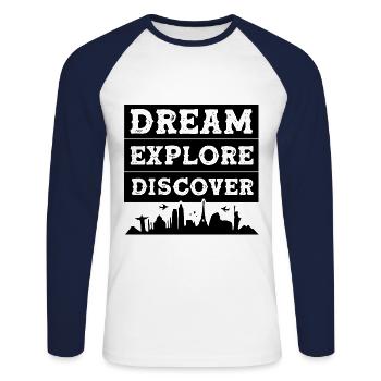 travel dream - Unisex Long Sleeve Baseball T-Shirt - white/navy - Front - Nik (191cm)