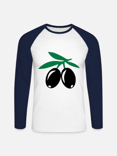 Oliven - Unisex Baseballshirt langarm - Weiß/Navy