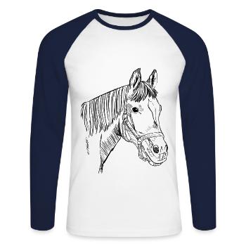 Hand-drawn horses head, illustration, riding - Unisex Long Sleeve Baseball T-Shirt - white/navy - Front - Nik (191cm)