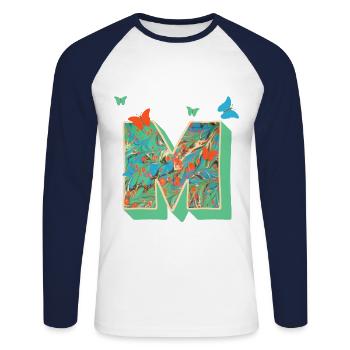 e 4 papillons m - T-shirt baseball manches longues Homme - blanc/marine - Devant - Nik (191cm)