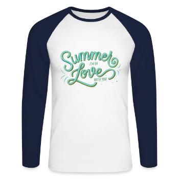 Été je suis amoureux de toi - T-shirt baseball manches longues Homme - blanc/marine - Devant - Nik (191cm)
