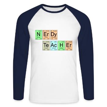 Periodensystem - NErDy TeAcHEr - Unisex Baseballshirt langarm - Weiß/Navy - Vorne - Nik (191cm)