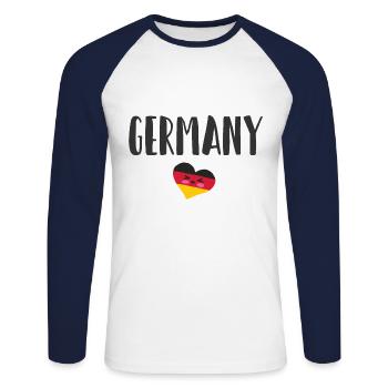 Germany Soccer Football Fan Shirt Flag - Unisex Long Sleeve Baseball T-Shirt - white/navy - Front - Nik (191cm)