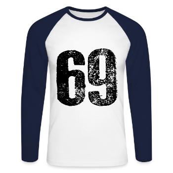 69 nombre vintage - T-shirt baseball manches longues Homme - blanc/marine - Devant - Nik (191cm)