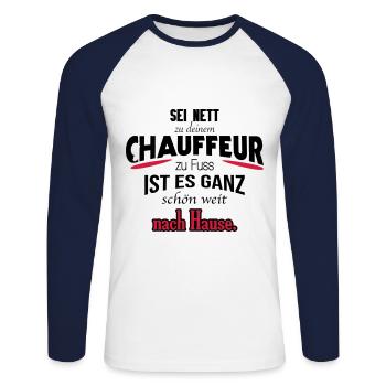 Witziges Chauffeur Shirt / Geschenk / Geschenkidee - Unisex Baseballshirt langarm - Weiß/Navy - Vorne - Nik (191cm)