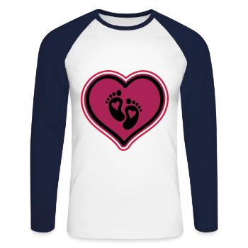 babyfüße baby herz - Unisex Baseballshirt langarm - Weiß/Navy - Vorne - Nik (191cm)
