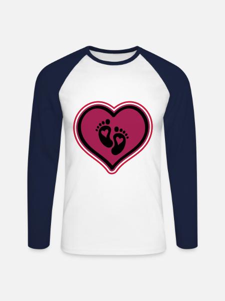 babyfüße baby herz - Unisex Baseballshirt langarm - Weiß/Navy