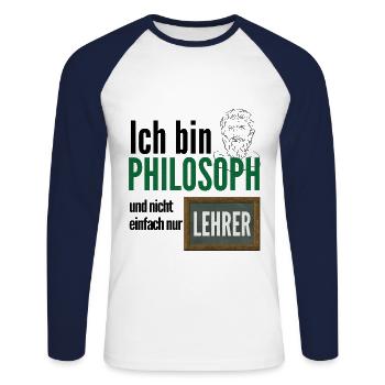 LEHRER PHILOSOPH / Geschenkidee - Unisex Baseballshirt langarm - Weiß/Navy - Vorne - Nik (191cm)