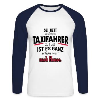 Witziges Taxifahrer Shirt / Geschenk /Geschenkidee - Unisex Baseballshirt langarm - Weiß/Navy - Vorne - Nik (191cm)
