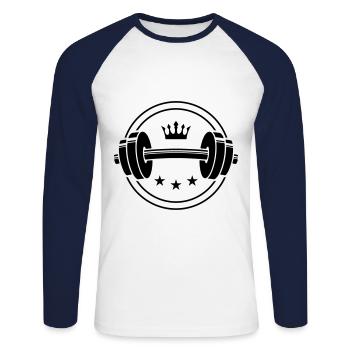haltère icon poids symbole couronne - T-shirt baseball manches longues Homme - blanc/marine - Devant - Nik (191cm)