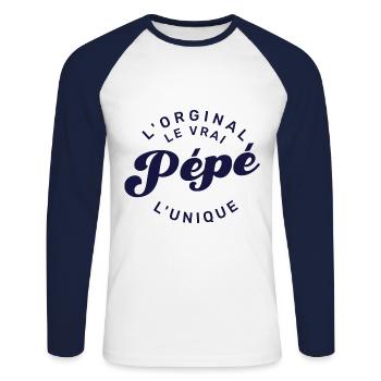 Pépé L'Original Le Vrai L'Unique - T-shirt baseball manches longues Homme - blanc/marine - Devant - Nik (191cm)