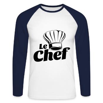 bonnet cuisinier le chef - T-shirt baseball manches longues Homme - blanc/marine - Devant - Nik (191cm)