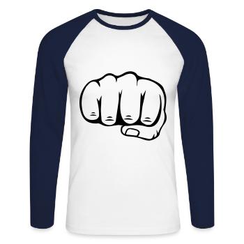 Faust - Unisex Baseballshirt langarm - Weiß/Navy - Vorne - Nik (191cm)
