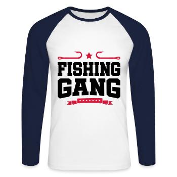 pêche en cours - T-shirt baseball manches longues Homme - blanc/marine - Devant - Nik (191cm)