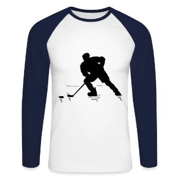 Eishockey Spieler Puck icehockey - Unisex Baseballshirt langarm - Weiß/Navy - Vorne - Nik (191cm)