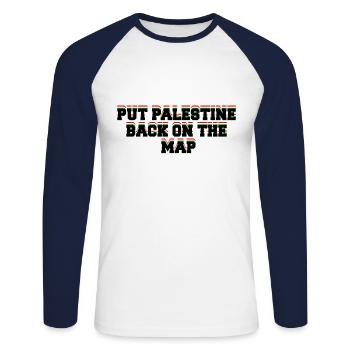 Put Palestine Back on the Map - T-shirt baseball manches longues Homme - blanc/marine - Devant - Nik (191cm)