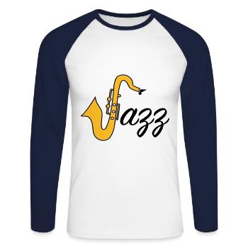 Jazz - Unisex Baseballshirt langarm - Weiß/Navy - Vorne - Nik (191cm)