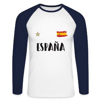Spanien Fußball Trikot Spanische Flagge - Unisex Baseballshirt langarm - Weiß/Navy - Vorne - Nik (191cm)