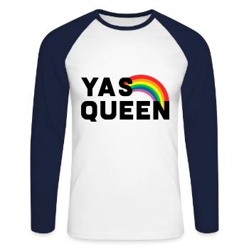 Yas Queen LGBT Pride Gay Love Pride Rainbow - T-shirt baseball manches longues Homme - blanc/marine - Devant - Nik (191cm)