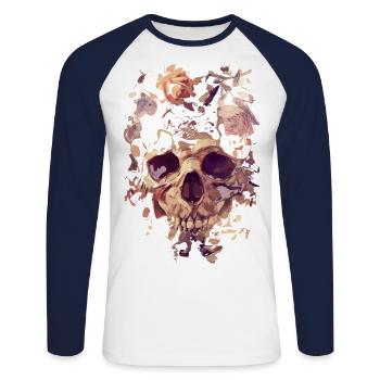 Skull with roses - Unisex Long Sleeve Baseball T-Shirt - white/navy - Front - Nik (191cm)
