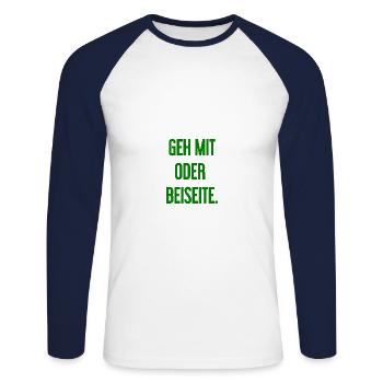 Marchez avec ou sur le côté - T-shirt baseball manches longues Homme - blanc/marine - Devant - Nik (191cm)