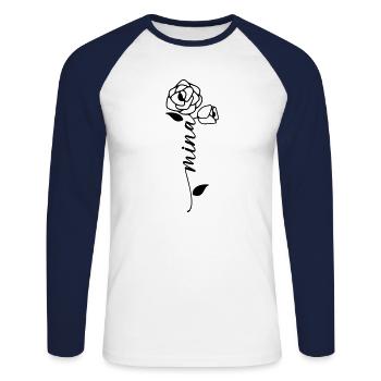 Mina Name Vorname Namensblume - Unisex Baseballshirt langarm - Weiß/Navy - Vorne - Nik (191cm)