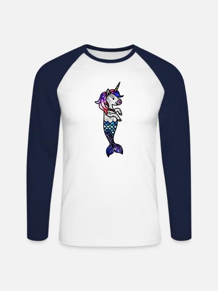 Kosmisches Meeres-Einhorn - Unisex Baseballshirt langarm - Weiß/Navy