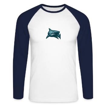 Requin / Requin motif gris - T-shirt baseball manches longues Homme - blanc/marine - Devant - Nik (191cm)