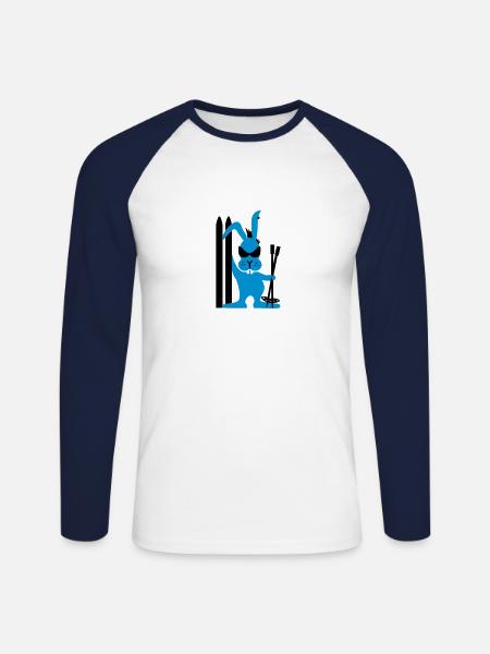 Skihase / ski bunny (3c) - Unisex Long Sleeve Baseball T-Shirt - white/navy