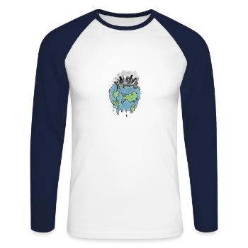 Il n'y a pas de planète B - T-shirt baseball manches longues Homme - blanc/marine - Devant - Nik (191cm)