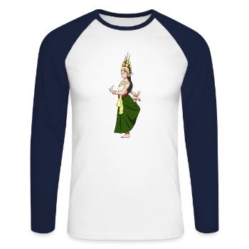 Cambodge Tradition Danse Khmer Apsara I Cadeau - T-shirt baseball manches longues Homme - blanc/marine - Devant - Nik (191cm)