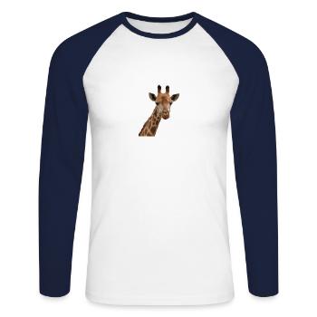 Giraffe, Tier Zoo, lüstig witzig - Unisex Baseballshirt langarm - Weiß/Navy - Vorne - Nik (191cm)
