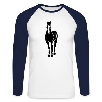 Cheval - T-shirt baseball manches longues Homme - blanc/marine - Devant - Nik (191cm)