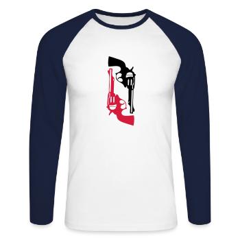 Pistole Pistole Revolver Waffe Fire1 - Unisex Baseballshirt langarm - Weiß/Navy - Vorne - Nik (191cm)
