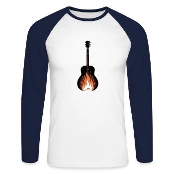 Guitare électrique enflammée avec motif de flamme - T-shirt baseball manches longues Homme - blanc/marine - Devant - Nik (191cm)