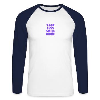 Parlez moins, souriez, souriez plus violet - T-shirt baseball manches longues Homme - blanc/marine - Devant - Nik (191cm)