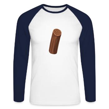 Holzscheit Holzklotz stehend - Unisex Baseballshirt langarm - Weiß/Navy - Vorne - Nik (191cm)