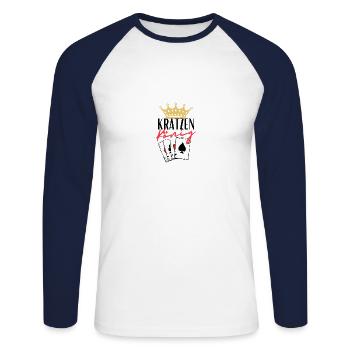 Kratzen König - Unisex Baseballshirt langarm - Weiß/Navy - Vorne - Nik (191cm)