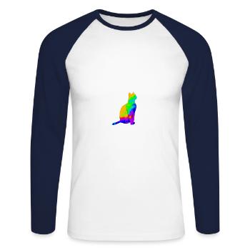 Katze bunt süß niedlich Geschenkidee - Unisex Baseballshirt langarm - Weiß/Navy - Vorne - Nik (191cm)