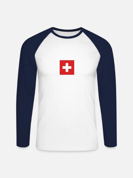 Drapeau suisse, drapeau suisse - T-shirt baseball manches longues Homme - blanc/marine