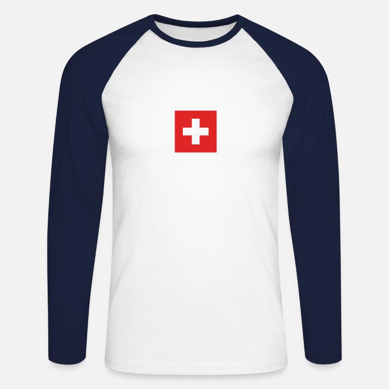 Schweizer Flagge, Schweizer Fahne - Unisex Baseballshirt langarm - Weiß/Navy