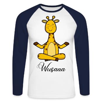 Auszeit Durchatmen Wusaaa Giraffe - Unisex Baseballshirt langarm - Weiß/Navy - Vorne - Nik (191cm)