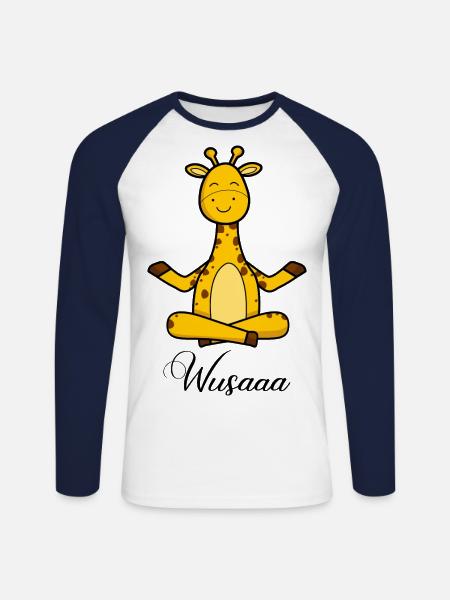 Auszeit Durchatmen Wusaaa Giraffe - Unisex Baseballshirt langarm - Weiß/Navy