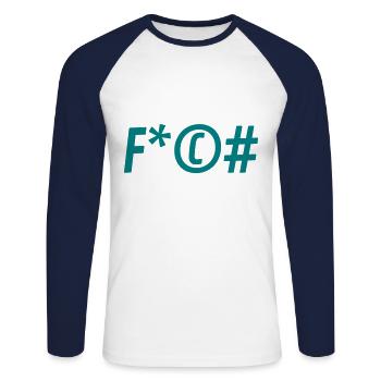 Fuck off - Unisex Long Sleeve Baseball T-Shirt - white/navy - Front - Nik (191cm)