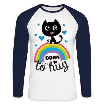 Born tu hug, cute cat on rainbow! - Unisex Long Sleeve Baseball T-Shirt - white/navy - Front - Nik (191cm)